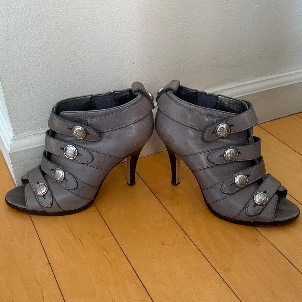 Coach Gray leather Women's Peep-Toe Ankle Boots with silver hardware - Picture 4 of 10